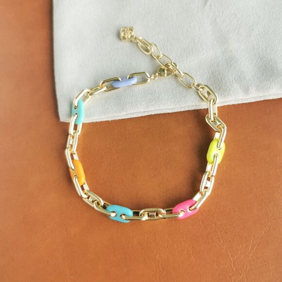 Kendra Scott Bailey Gold Rainbow Multi Mix Chain Bracelet Trendy - Picture 4 of 5